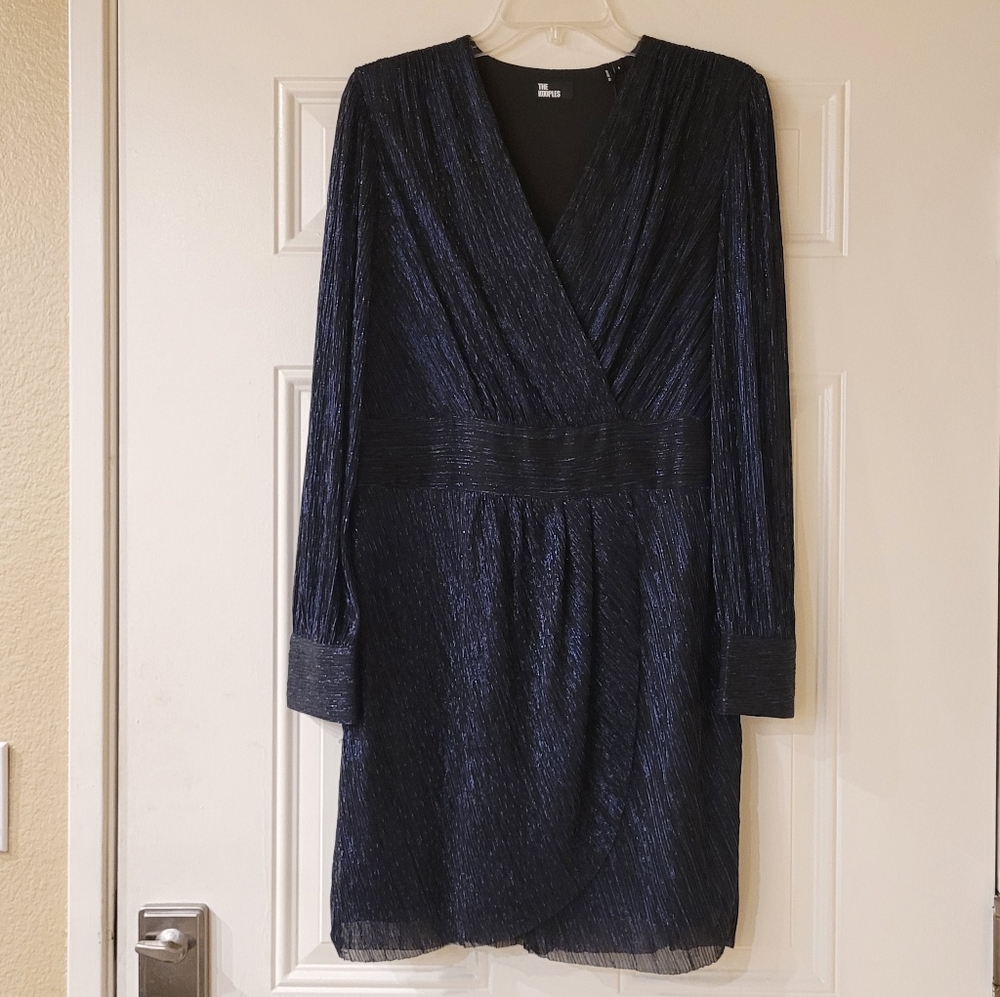 The Kooples Blue Metallix Lurex Long Sleeve Mini Dress